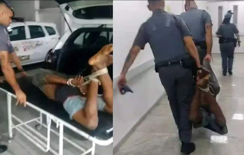 Durante abordagem policiais amarraram suspeito de furto pelas mãos e pelos pés