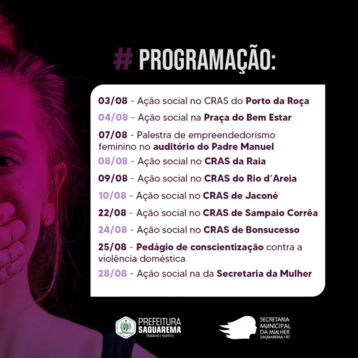 Em agosto, a Secretaria Municipal da Mulher realizará diversas ações abertas ao público e sem necessidade de inscrições