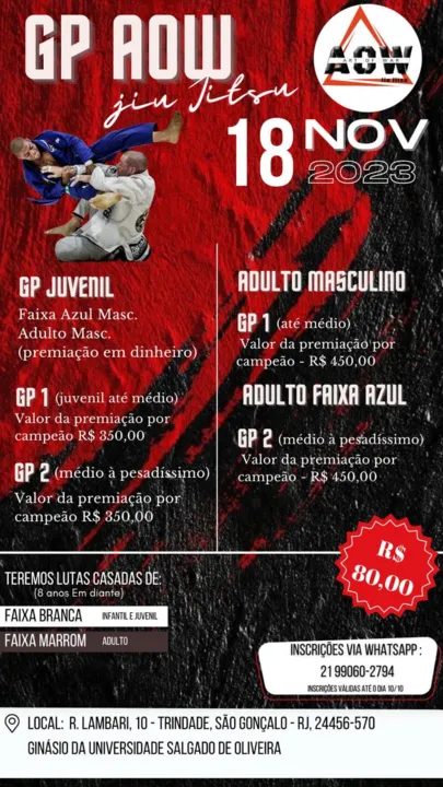 Com o objetivo de arrecadar fundos, o Projeto Social irá realizar um campeonato de jiu-jitsu no dia 18 de novembro