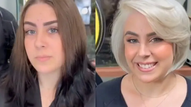 Além da mudança na cor do cabelo, ela também alterou o corte