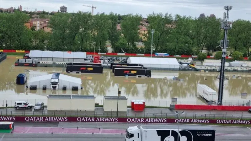 Circuito de Imola amanheceu alagado nesta quarta-feira, antes do GP da Emilia-Romagna da F1 2023