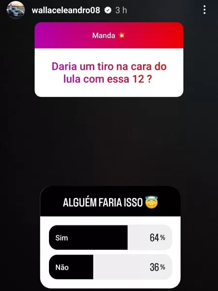 Wallace lançou o enquete no Instagram na noite dessa segunda-feira