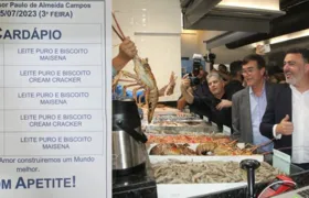 Estudantes de Niterói almoçam biscoitos, enquanto prefeito come frutos do mar no Mercado Municipal