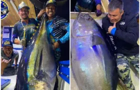 Pescadores de Niterói fisgam atum de 160kg em alto mar