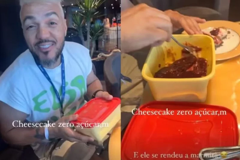 A influenciadora fitness mostrou uma cheesecake sem lactose que o cantor levou para o evento