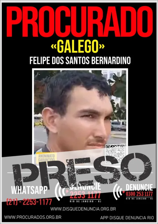 Felipe dos Santos Bernardino, o "Galego", foi preso na Zona Sul do RJ