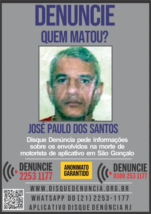 Disque Denúncia pede ajuda da população com qualquer informação sobre a morte de José Paulo dos Santos