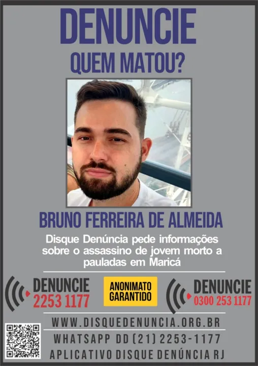 Disque Denúncia pede informações sobre o envolvido na morte de jovem morto a pauladas em Maricá