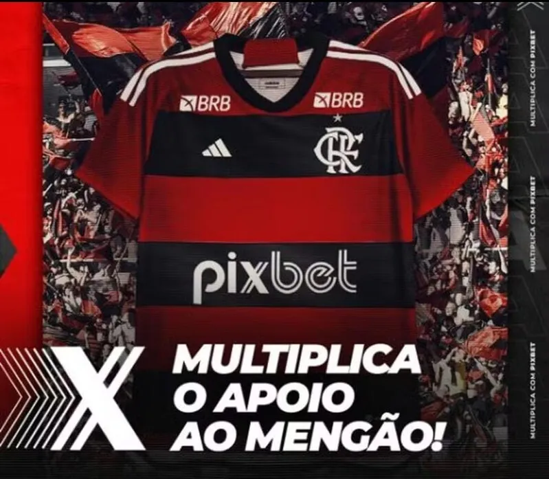 Camisa do Flamengo com o novo patrocínio master da Pixbet