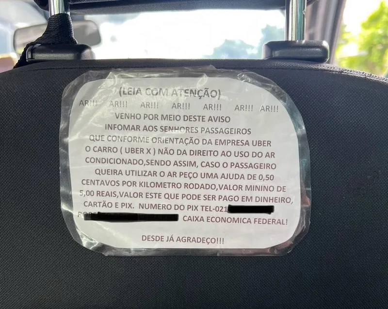 Motorista da Uber cobra taxa extra para ligar ar-condicionado no Rio