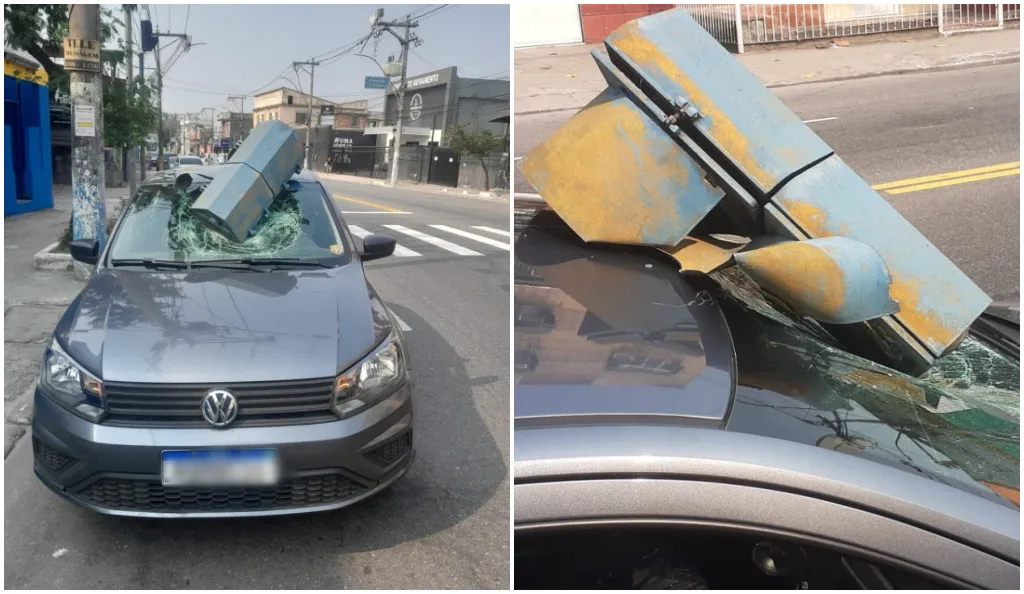 O semáforo caiu em cima do carro de Luiz Carlos