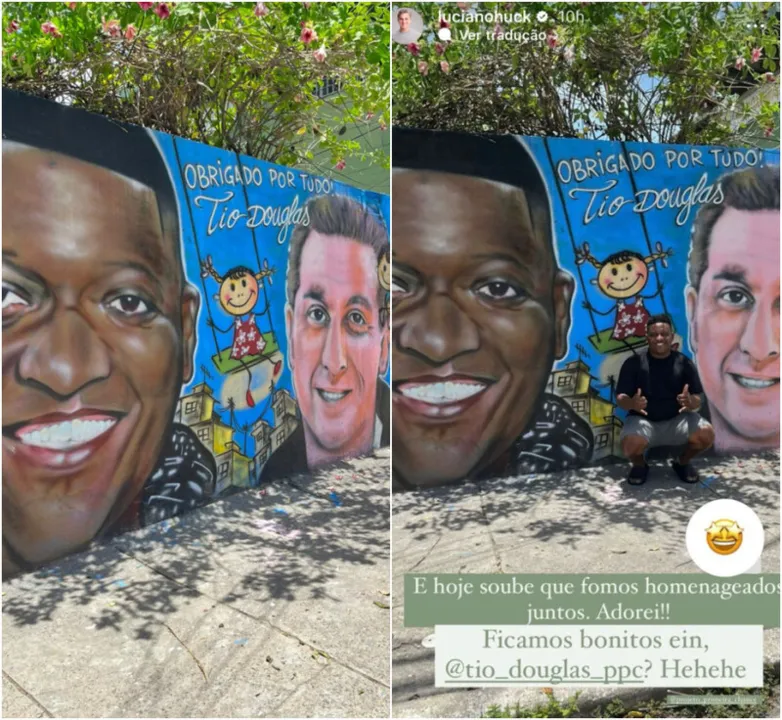 Luciano Huck repostou a homenagem feita pelo artista gonçalense Babau Vd