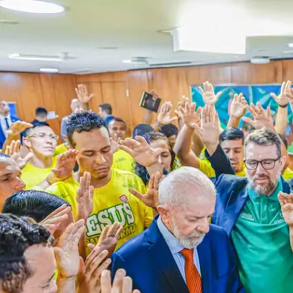 O presidente Lula durante cerimônia com evangélicos no Palácio do Planalto