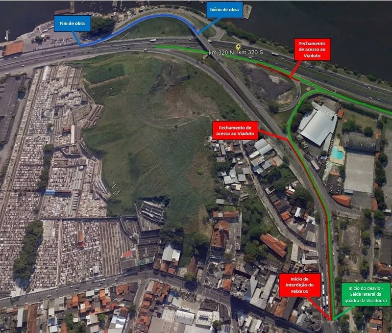 Para minimizar o impacto no trânsito durante o bloqueio da estrutura, o acesso à Avenida do Contorno pelo Viaduto do Barreto será desviado para a via marginal da BR-101