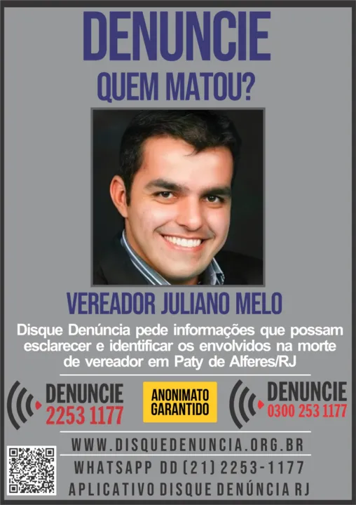 Disque Denúncia busca informações sobre o assassino do vereador Juliano Melo