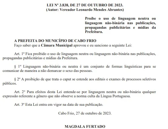 Projeto de lei proibe uso de linguagem não-binária em escolas e repartições públicas