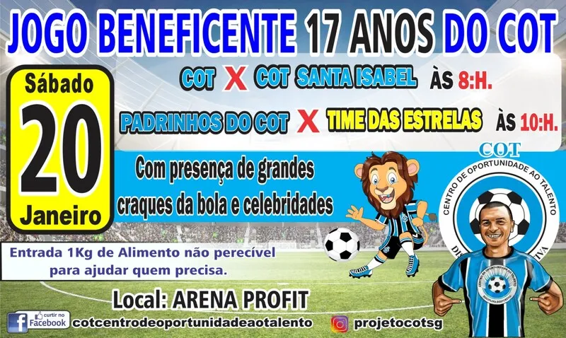 Projeto COT realizará jogos beneficentes para comemorar o 17° aniversário do projeto