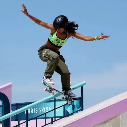 Rayssa Leal, durante classificatória do skate street feminino nas Olimpíadas de Paris 2024