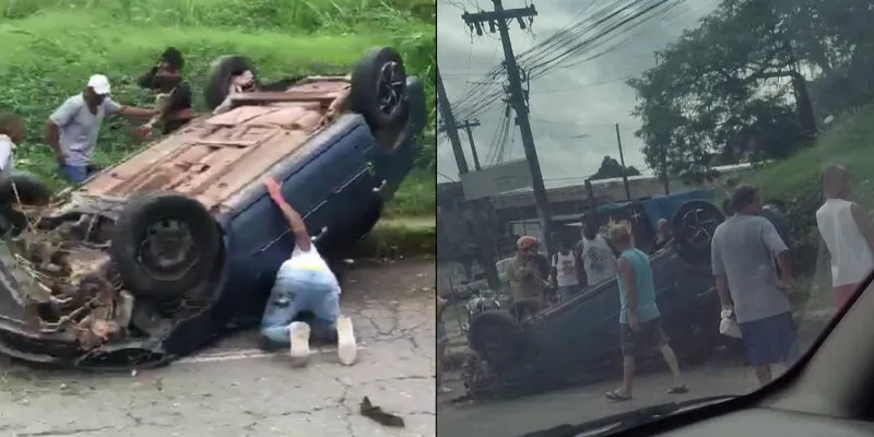 Capotamento aconteceu na RJ-104; vítimas estão no Heat, no Colubandê