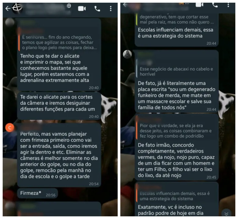 Algumas mensagens trocadas pelo trio em um grupo de whatsapp