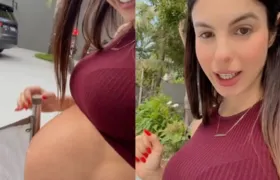 Grávida do segundo filho, Sthefany Brito compartilha vídeo onde mostra a barriga mexendo