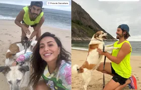 Sabrina Sato relaxa com noivo em praia de Niterói