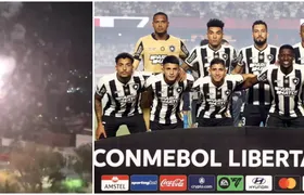 Torcedores do Botafogo soltam fogos em frente ao hotel do Peñarol antes de semifinal da Libertadores