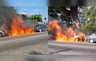 Carro pega fogo em Icaraí, Niterói; vídeo