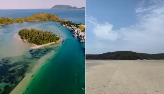 Atração turística ficou mais seca que o normal e chamou a atenção de banhistas