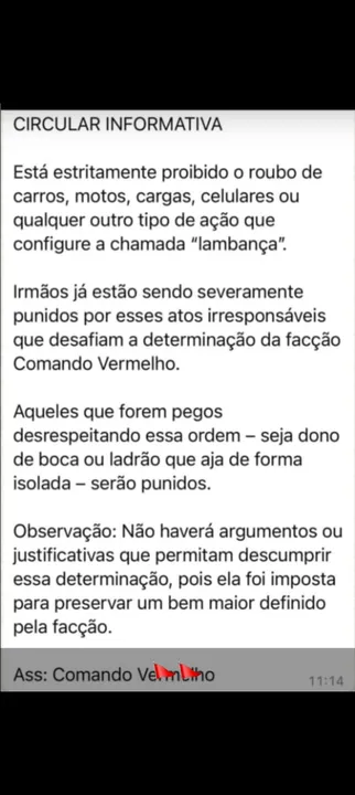 Comunicado atribuído à facção circula nas redes entre moradores de comunidades em São Gonçalo