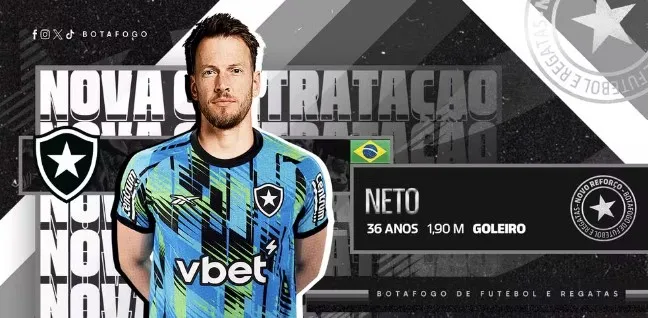 Neto foi anunciado oficialmente pelo Botafogo. Ele seria o substituto de John, que iria para Inglaterra, mas a negociação não aconteceu
