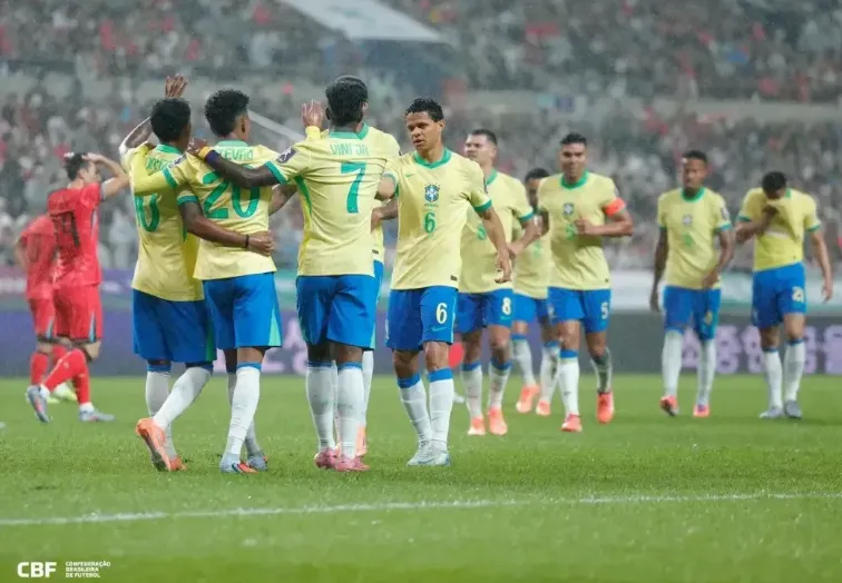 A seleção brasileira goleou a Coreia do Sul por 5 a 0