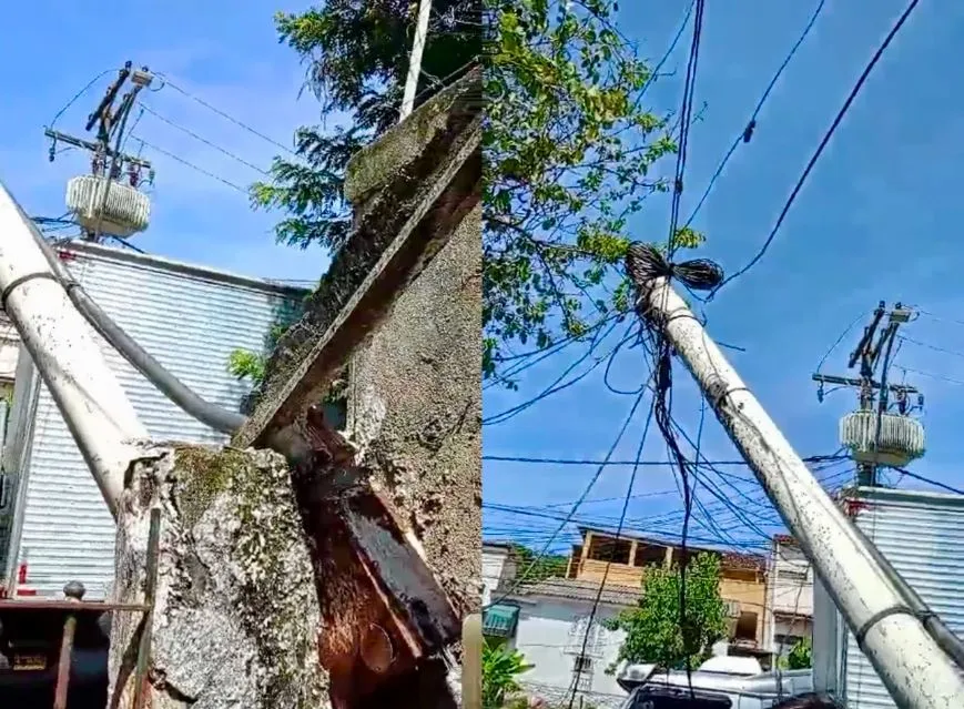 Acidente em Niterói deixou poste caído e fios energizados na rua