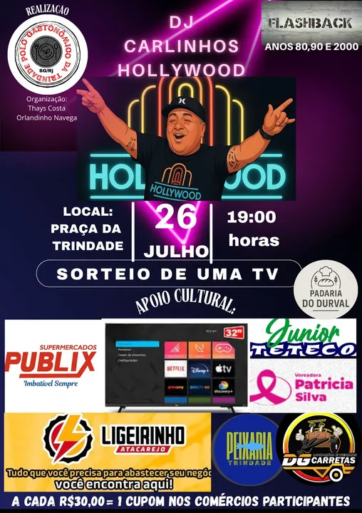 Festa "Flashback", com DJ Carlinhos Hollywood, acontece no próximo sábado (26)