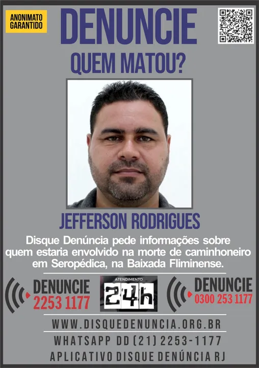 Disque Denúncia pede ajuda da população com qualquer informação sobre a morte do caminhoneiro Jefferson Rodrigues