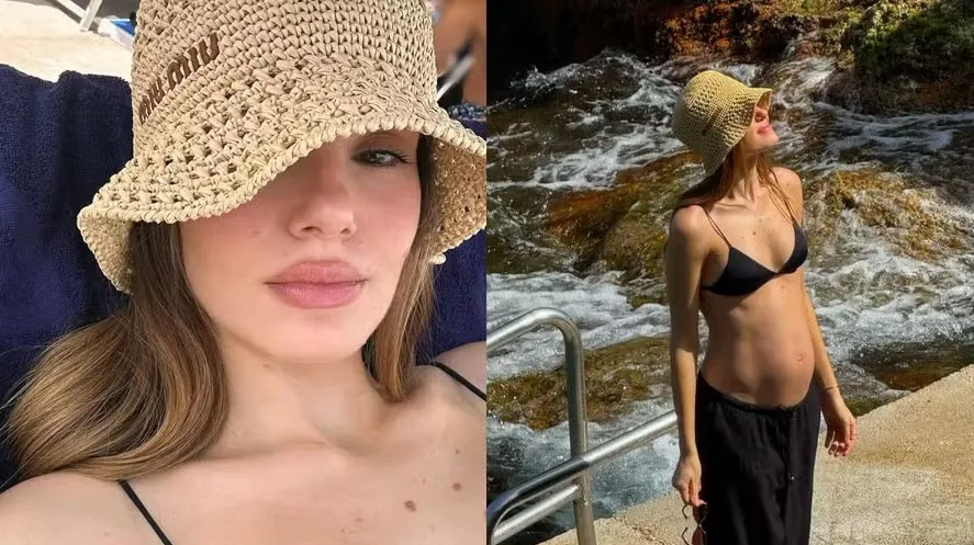 Camila Queiroz exibiu a barriga da gravidez na Itália
