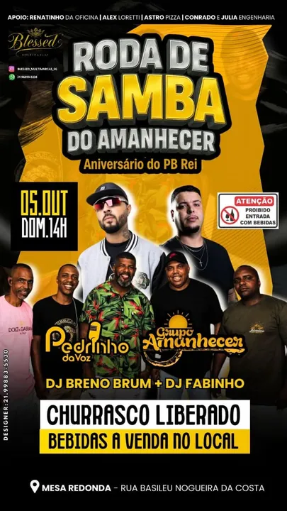 A roda de samba é nesse domingo, com churrasco '0800' no Centro Cultural Mesa Redonda