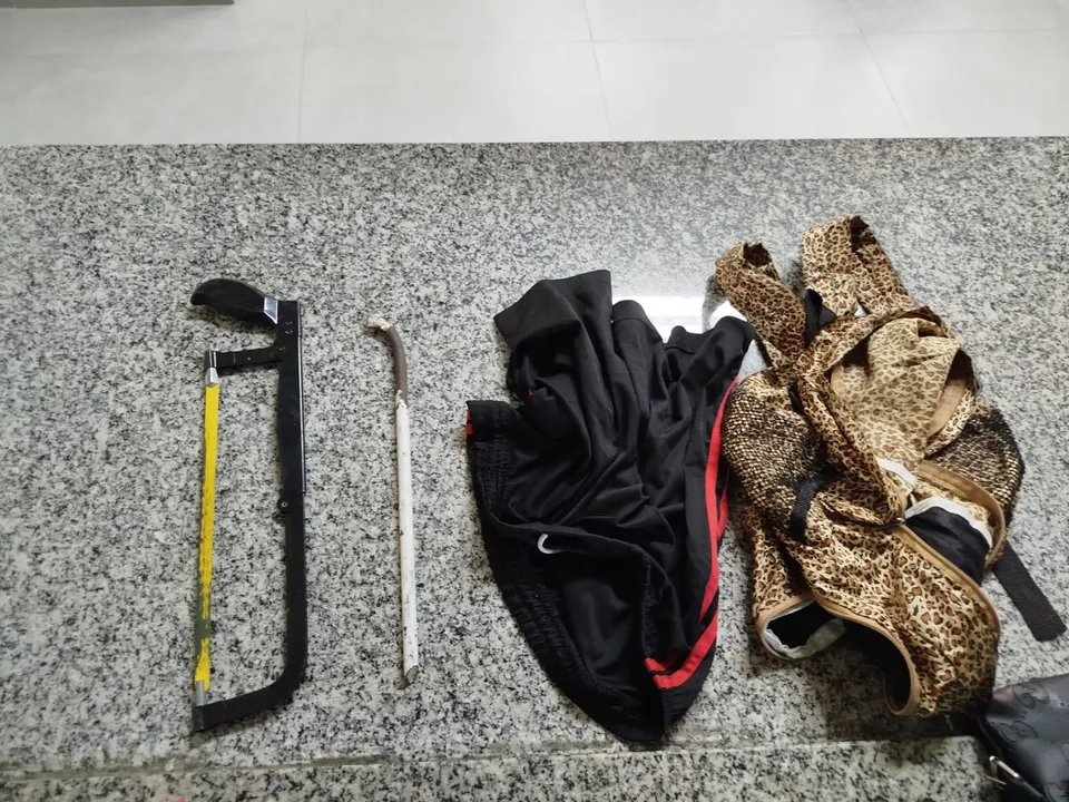Na entrada da loja, os agentes apreenderam um arco de serra e uma mochila