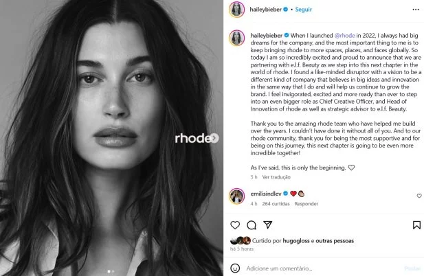 Pelo Instagram Hailey Hailey anunciou a venda da marca.
