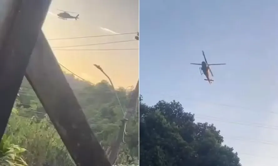 O helicóptero encostou em fios da rede elétrica, para desviar dos disparos