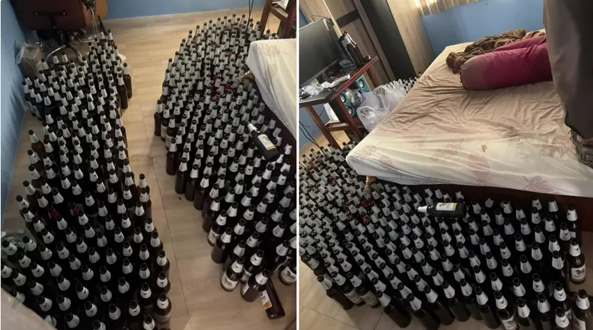 Os paramédicos encontraram mais de 100 garrafas vazias de cerveja