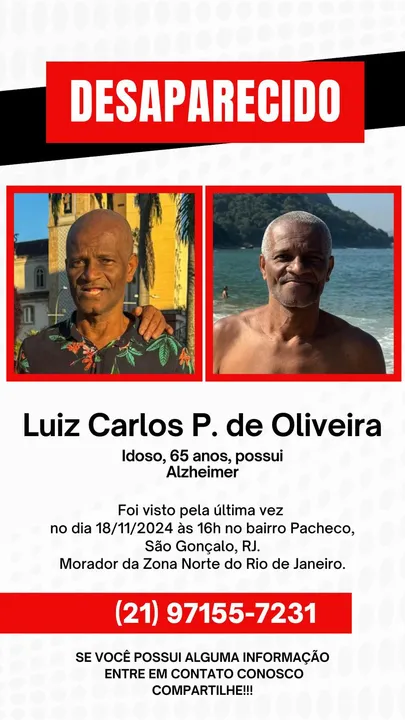 Luiz Carlos Oliveira está desaparecido desde segunda-feira (18)