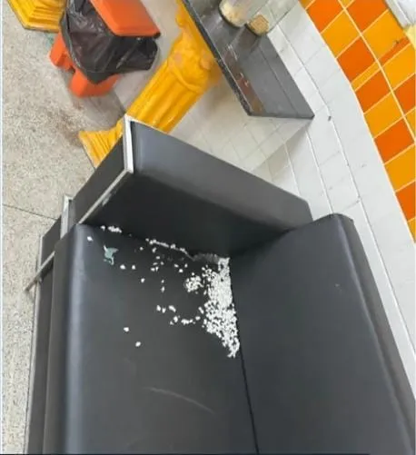 Sofá danificado por ratos em escola municipal de Niterói