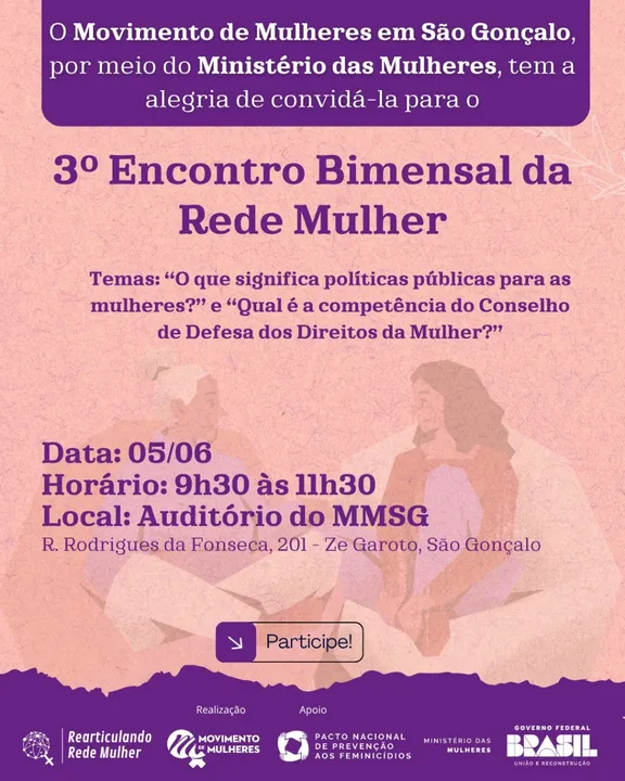 A linha do encontro segue as diretrizes do Projeto Rearticulando Rede Mulher