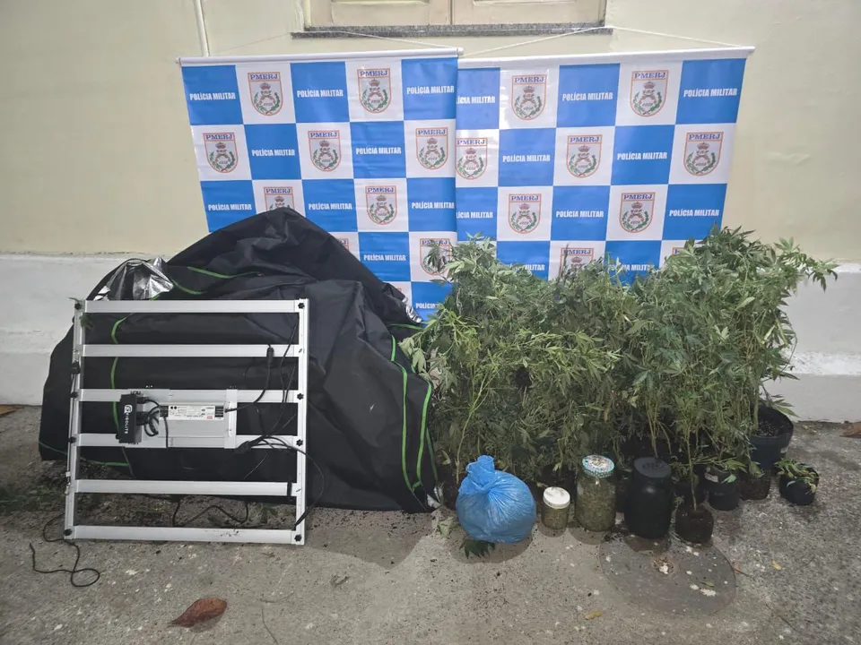 Dentro da residência, os agentes se depararam com uma verdadeira estrutura de cultivo de maconha