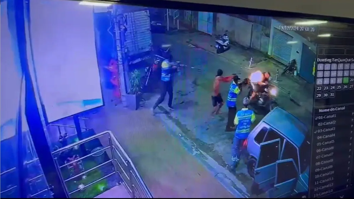 Momento em que o policial é atingido pelos disparos