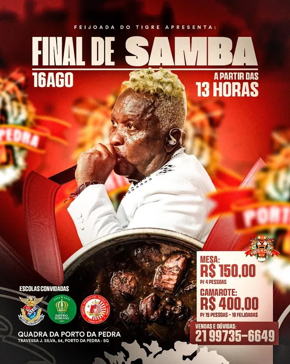 A entrada é gratuita, e a programação promete uma tarde histórica para a comunidade e os apaixonados pelo samba