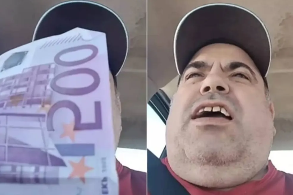 Português mostrando nota de 500 euros em vídeo onde pede cabeça de brasileiros