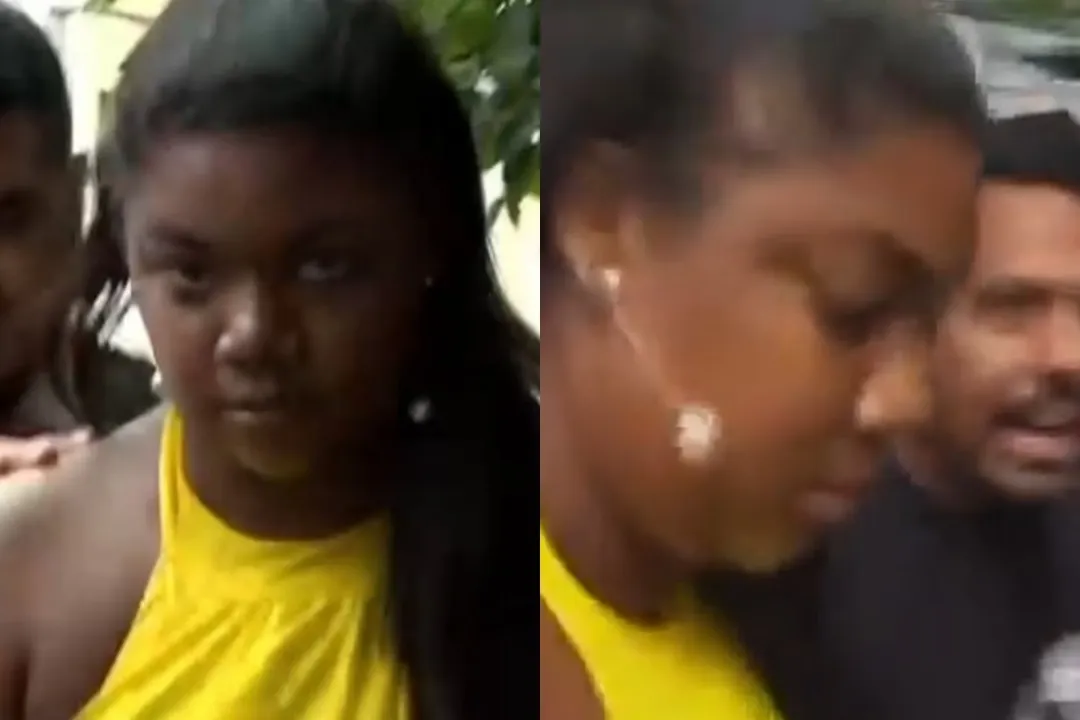Momento em que Raquel Brito chega na delegacia