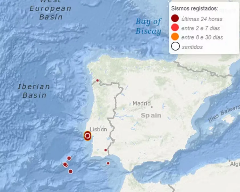 Registro de novo terremoto em Lisboa foi divulgado pela Autoridade Nacional de Emergência e Proteção Civil